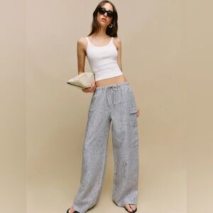 Reformation Ethan Linen Striped Wide Leg Pants